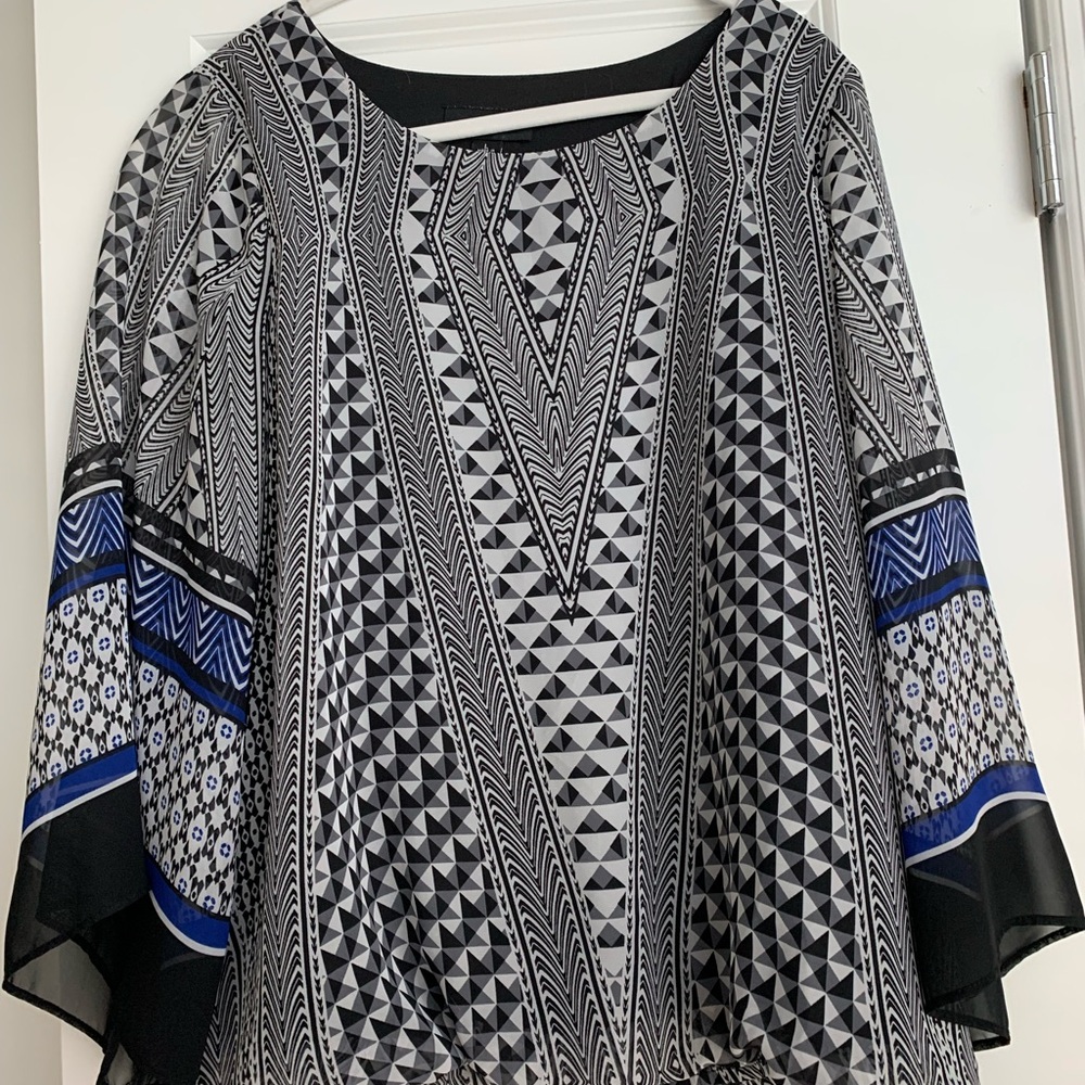 AGB Geometric Women's Blouse - Black, White, Blue